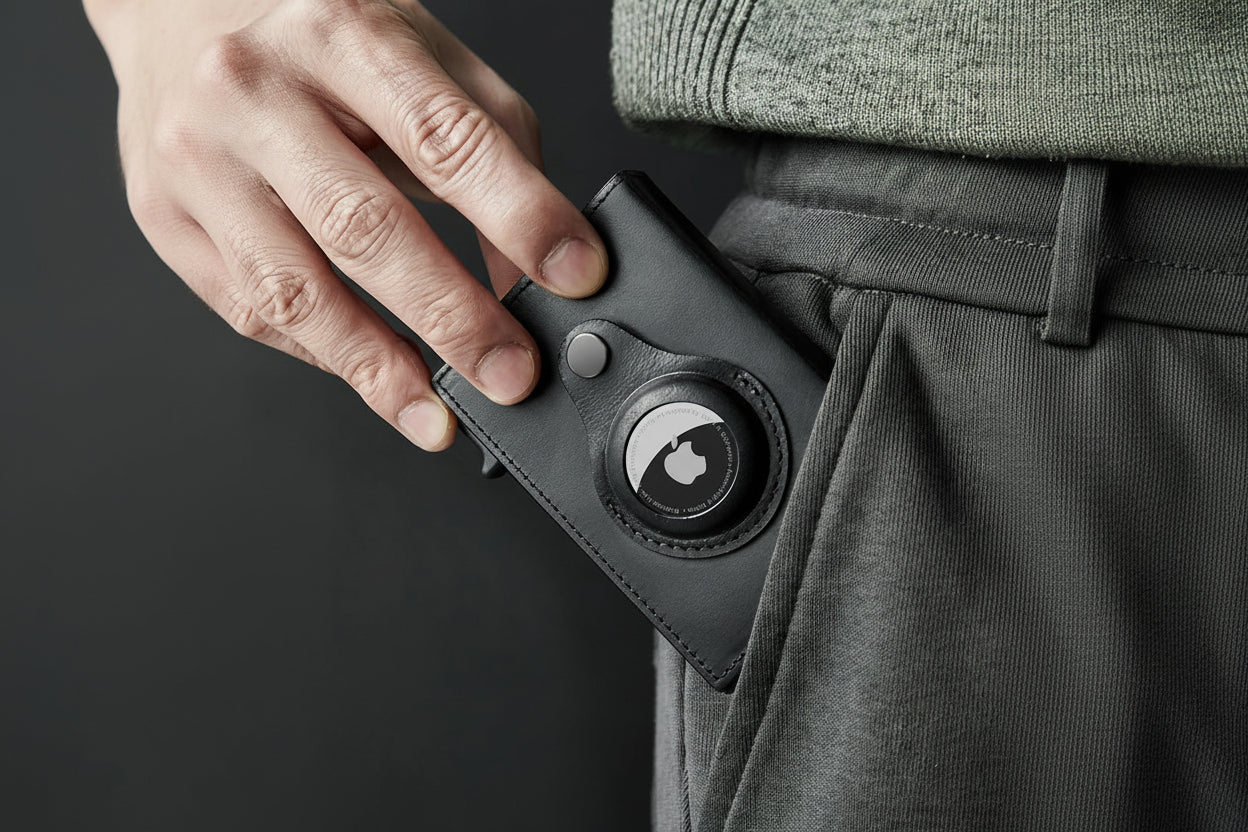 Portefeuille homme slim avec porte-AirTag — Porte-cartes métallique minimaliste anti-RFID