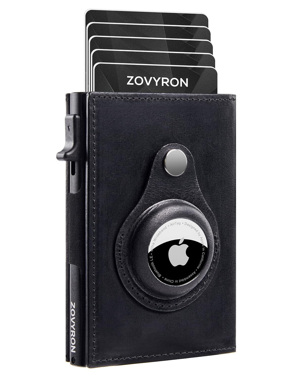 Portefeuille homme slim avec porte-AirTag — Porte-cartes métallique minimaliste anti-RFID